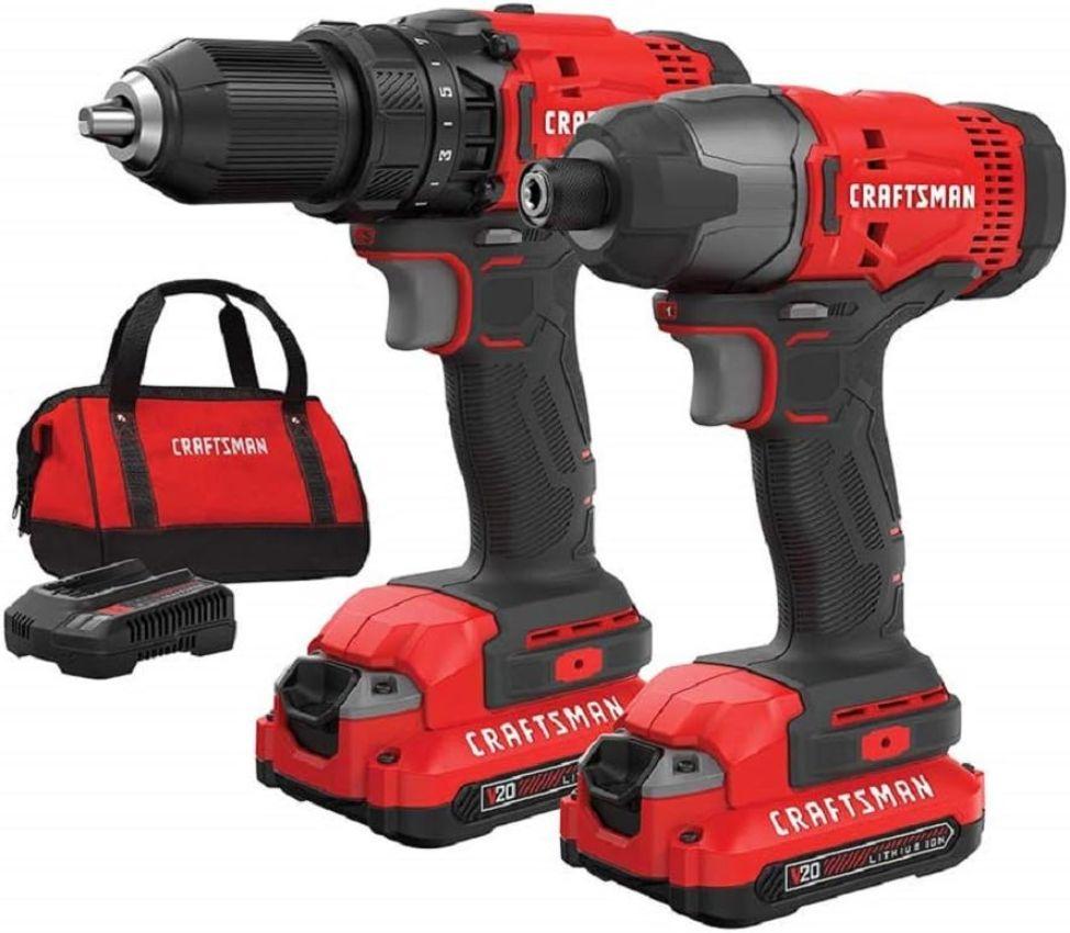 CRAFTSMAN CMCK200C2-R V20 Cordless Brushed 2 Tool Drill/Driver and Impact Driver Kit